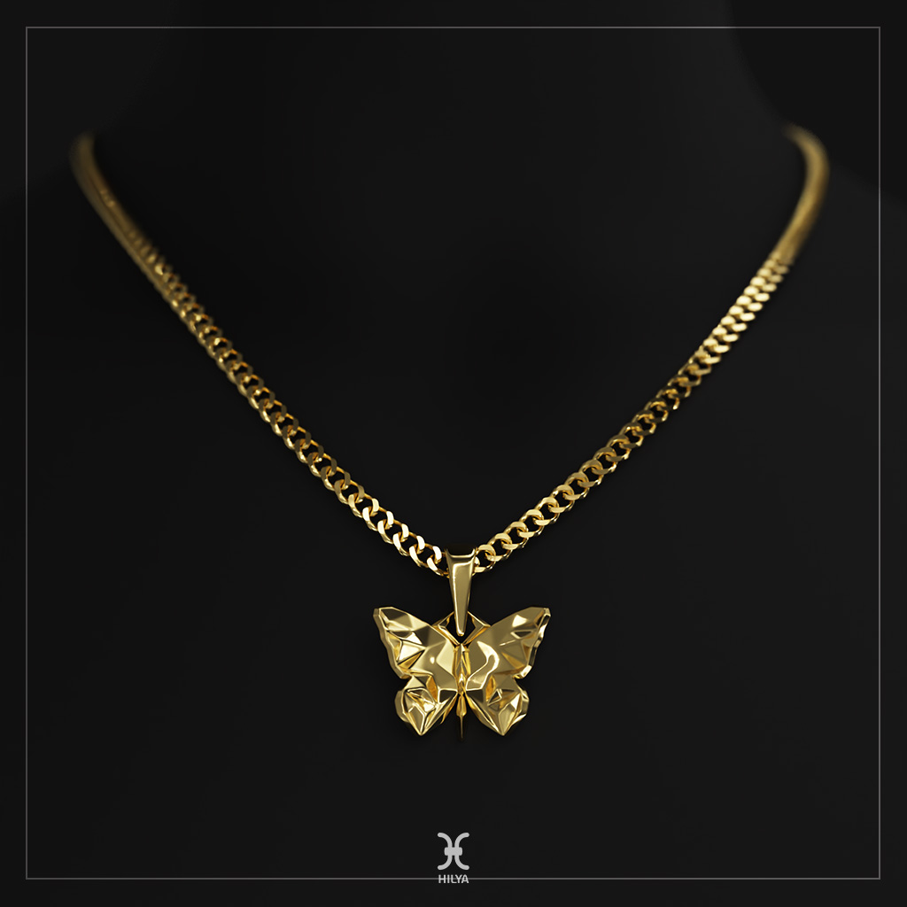 polygonal_butterfly_Necklace_Gold