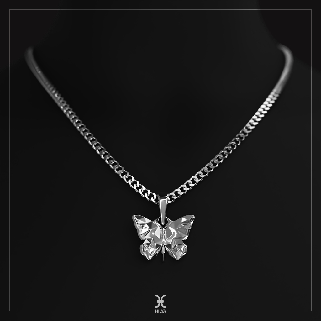 polygonal_butterfly_Necklace_Silver